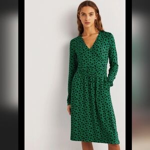 Boden Layla Jersey Green Floral Faux Wrap Long Sleeve Viscose Dress Sz 8L